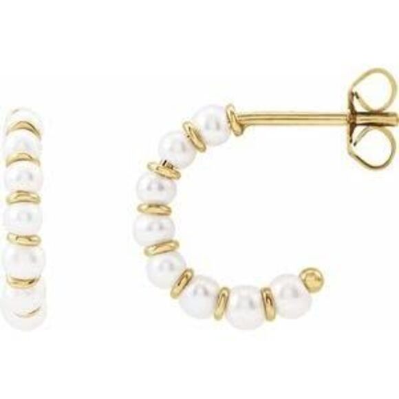 Kazi Luxury 14K Yellow Gold Cultured Freshwater Pearl Hoop Earrings